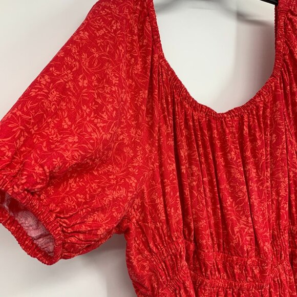 Terra & Sky Dress Tie Back Short Puff Sleeve Linen Blend - Picture 6 of 11